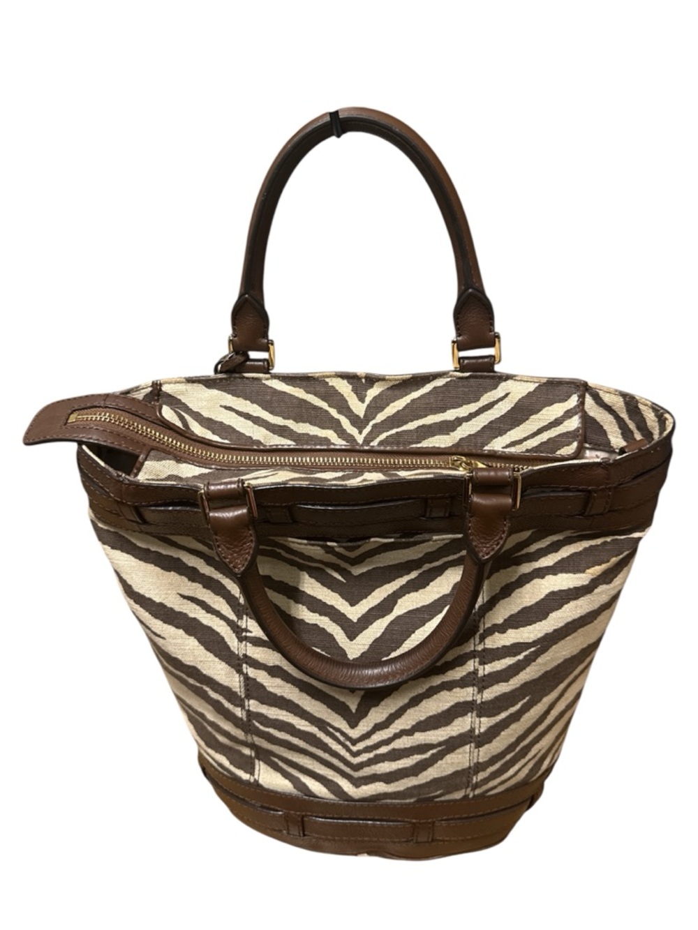 Michael Kors Kingsbury Zebra Striped Canvas Bucket Tote Bag - Picture 3 of 8